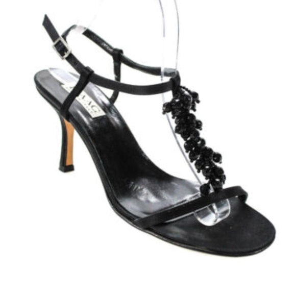 ISAAC Beaded Satin Ankle Strap Sandal/Heel - Picture 2 of 6